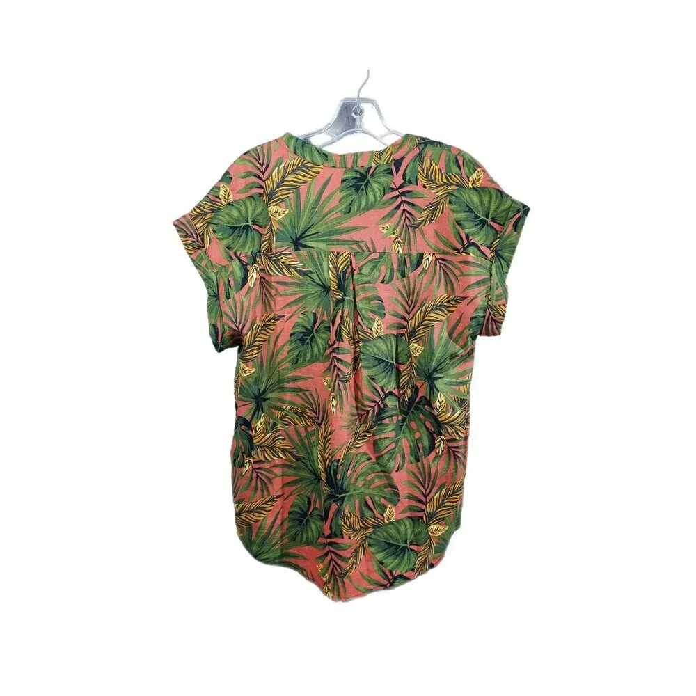 Rachel Roy Linen Rayon Floral Top L Pullover Sleeveless Button V Neck Beachcore - Picture 2 of 12